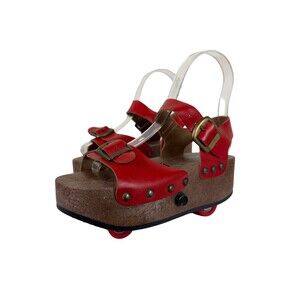 Size 5 | Vintage 1970s 70s Red Leather Pop Out Skate Sandals